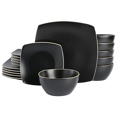 #ad Gibson Soho Lounge Matte 18 Piece Stoneware Dinnerware Set Black $78.99
