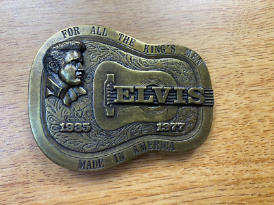#ad Vintage Elvis Presley Guitar Memorial Solid Brass Belt Buckle $30.00