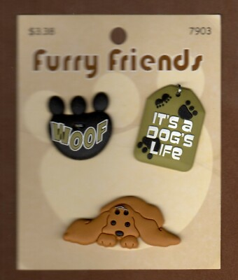 Furry Friends Dog Charms Buttons Set of 3 Paw Print Woof Brown Puppy Dog#x27;s Life $2.95