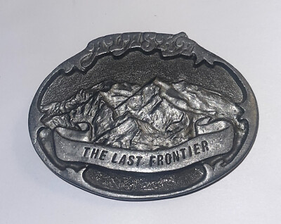 #ad VTG Alaska Belt Buckle The Last Frontier Silver Tone Alaska Frontier Arts $27.36