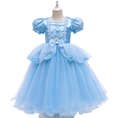 #ad Summer Girls Cute Lace Bows Flowers Bubble Short Sleeves Tutu Princess Dress $38.00