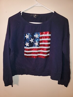 #ad Womens forever 21 thin sweater medium American flag blue sweater $8.00