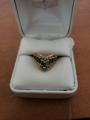#ad 10 k gold emerald and diamond ring pre owned $375.00