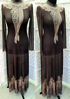 #ad Michal Negrin Light Brown With Camisole And Crystals Dress Size S NWT $629.10
