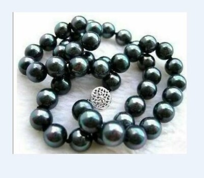 #ad Exquisite AAA 9 10mm Natural Round Tahitian black Pearl Necklace 18 inch $29.00