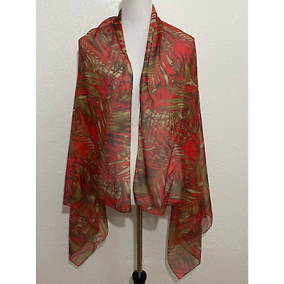 #ad Green Red leaf print scarf Made in Italy Fall Colors Unbranded 60X34 $15.99