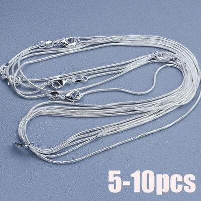 #ad 925 Silver 1MM Solid Snake Chain Necklace Choker Jewelry Set 5 10Pcs Gift AU $5.29