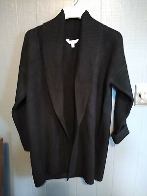 #ad Black cardigan size M 8 10 open front wide collar Never worn $9.99