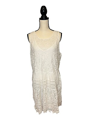 #ad LUCKY BRAND White Eyelet Sleeveless Cotton Dress with Slip Women#x27;s Size XL $29.95