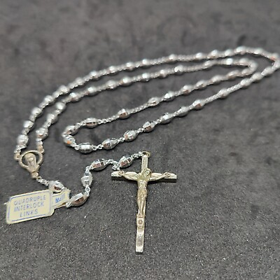 #ad Vintage silver Cross Our Lady Of Guadalupe Rosary Cross watermarked ITALY $33.97
