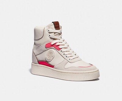 #ad COACH High Top Leather Fashion Sneaker C220 White Chalk Pink Size 8 B NIB $75.00