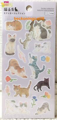 #ad DAISO Cat Sticker Animal Kitty Kitten Siamese Calico Flower Spring Gift JAPAN $3.00