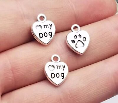 #ad Heart Pendants Love My Dog Paw Charms DIY Jewelry Accessories Making 50Pcs Lot $9.89