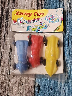 #ad Racing Cars Vintage Toy Hong Kong Pack 3 Red Yellow Blue Unopened Collectible $14.00