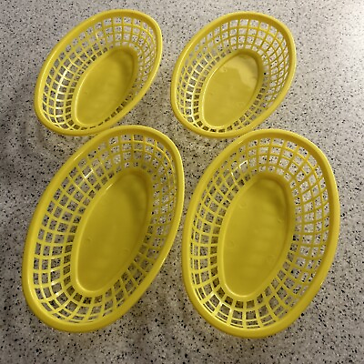 #ad 4 Yellow Plastic Stacking Oval Bowls Baskets 9quot;x6quot; Hot Dog Hamburger CC1 $12.00