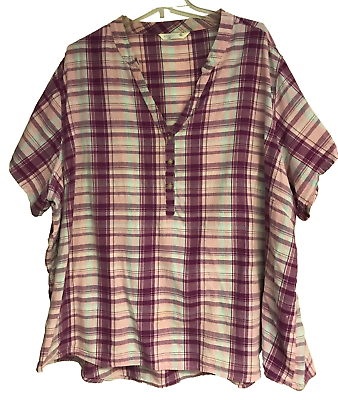 #ad Riders by Lee 4X Purple Plaid Womens Shirt 100% Cotton Pull Over Short Sleeve $11.99