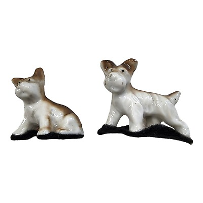 #ad Ceramic Set 2 Dogs Dollhouse Figurines Porcelain Animal Miniature Made in Japan $3.49