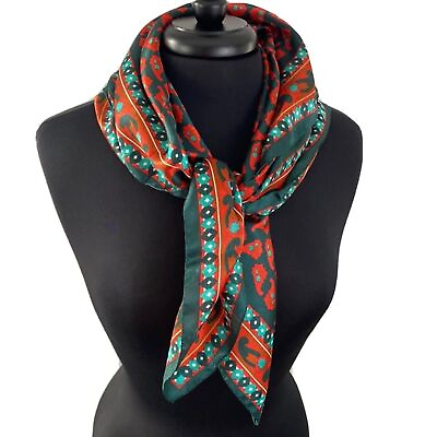 #ad Red amp; Green Square Scarf Made in Italy Bohemian Paisley Floral Retro $24.95