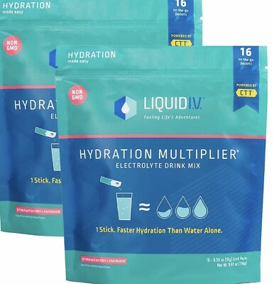 #ad Liquid I.V. Hydration Multiplier Powder Strawberry Lemonade 32 Packets $34.99