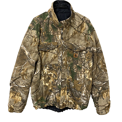 #ad Carhartt Duck Camo Reversable Fleece Mens Size Large Full Zip READ DESCRIPTION $41.99