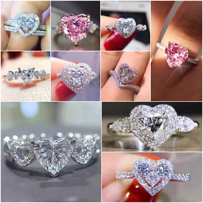 #ad Women Heart Fashion 925 Silver Filled Ring Cubic Zircon Wedding Jewelry Sz 6 10 $3.49