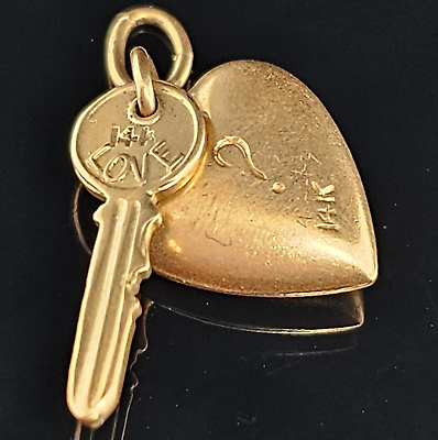 #ad Vintage 14K Gold ? LOVE HEART KEY SUCCESS Charm Pendant $159.00