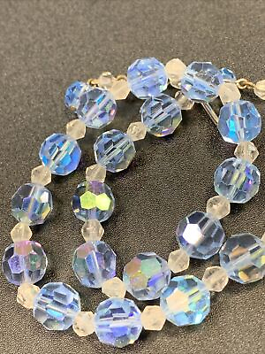 #ad 1950’s 8mm Blue Aurora Borealis Glass Crystal Beaded Wedding Necklace 12 14” $43.78