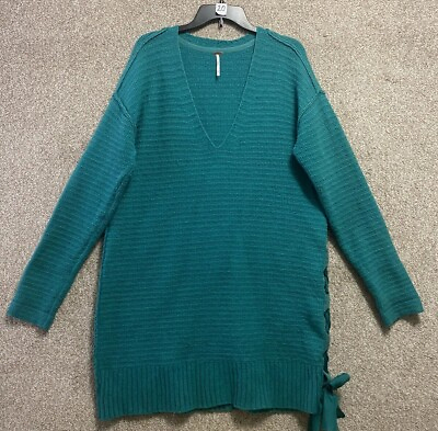 #ad FREE PEOPLE Womens Heart It Laces Midi Pullover Sweater Sky Green Size Medium $19.99