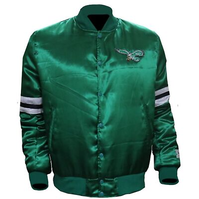#ad Philadelphia Eagles Bomber Style Kelly Green Full Snap Style Varsity Jacket $108.99