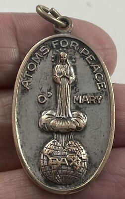 #ad Vintage Catholic 1960s Mary Atoms For Peace St Michael Silver Tone Medal $69.99