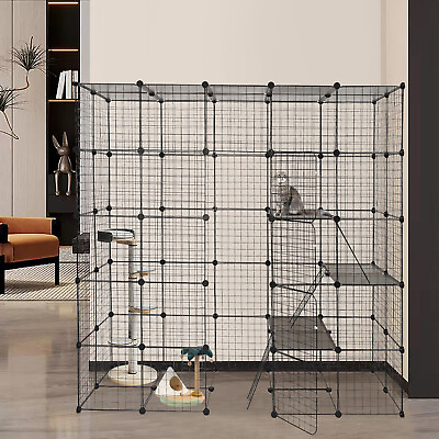 #ad Indoor Cat Enclosures Catio Large Cat Cage 1 4 Cats Cat House With Stairs 4Doors $123.49