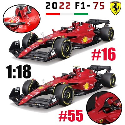 #ad 1:18 Bburago 2022 Ferrari F1 75 #16 C.Leclerc #55 C.Sainz F1 Diecast Model Car $82.99