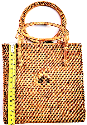 #ad GORGEOUS Woven Straw Rattan Basket Weave Purse Tote Bag Handles Beachy Boho Chic $18.99