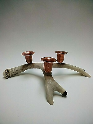 STAGHORN CANDLEHOLDER Handmade Signed By Artist Copper Holders Cocobolo Accents $75.00
