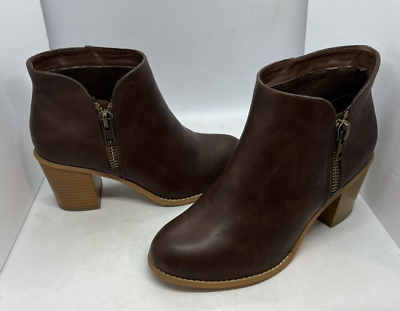 #ad Luoika Womens Brown Round Toe Block Heel Ankle Booties Size US 7 $24.98