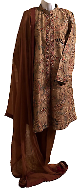 #ad Ladies NEW Jacket Coat Style Mustard Kamiz kurta with pants amp; chiffon dupatta L $85.00