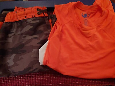 #ad OP Boy#x27;s Army Green amp; Orange Bathing Suit with Top Large 10 12 $10.50