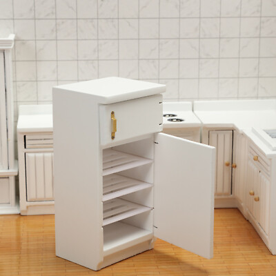 #ad 1:12 Scale Dollhouse Miniatures White Wood Refrigerator Kitchen Furniture Decor $12.25