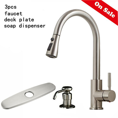 #ad Commercial Single Handle Kitchen Faucet Pull Down Sprayer Cover Soap Dispenser $34.99
