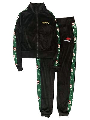 #ad Womens Jrs Black Velvet Santa Claus Holiday Track Suit Pants amp; Jacket $34.99