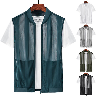 #ad Quick Dry Male Breathable Multi pocket Climbing Fishing Vest Sleeveless Jacket☾ $13.01