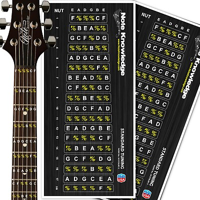#ad Learn Guitar Note Placement Note Map Decals Stickers w Mini Chord Chart 2pk $12.99