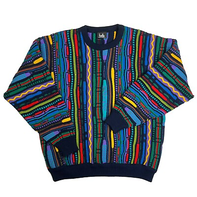 VTG 90s Bella Wool Sweater Size XL Coogi Style Rainbow 3D Knit Made in Australia $174.99