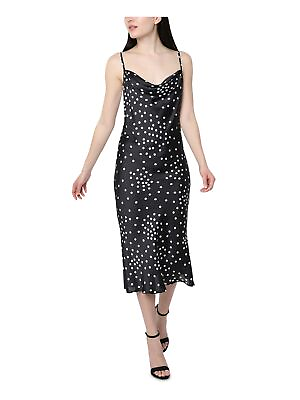#ad BEBE Womens Black Polka Dot Spaghetti Strap Cowl Neck Midi Dress L $4.24