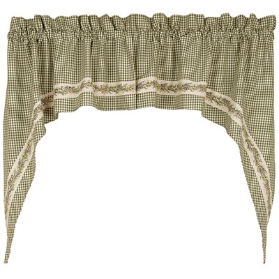 #ad New Country Cottage SAGE GREEN GINGHAM CHECK WILDFLOWER CAFE SWAGS Curtains $38.99