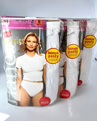 #ad Hanes Classics Women#x27;s Panties 12 Pair High Cut Cotton White Underwear Size 6 $24.99
