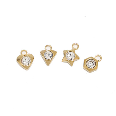 #ad 30pcs Stainless Steel Charms Gold Crystal Star Heart Jewelry Making Pendants $8.99