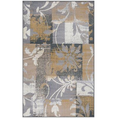 #ad Dura7#x27; X 9#x27; Beige And Gray Floral Power Loom Distressed Stain Resistant Area Rug $155.10