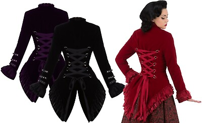 #ad Hamp;R Women#x27;s Velvet Gothic Tailcoat Ladies Vintage Victorian Jacket Corset Coat GBP 39.99