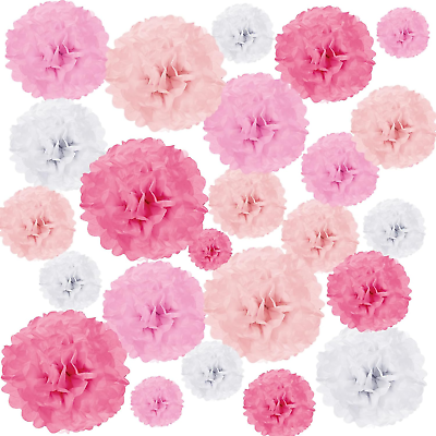 #ad 52 Pieces Tissue Paper Pompoms Decorations Paper Flower Ball Paper Pom Poms Wedd $52.53